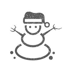Snowman icon in grunge texture. Vintage style vector illustration.