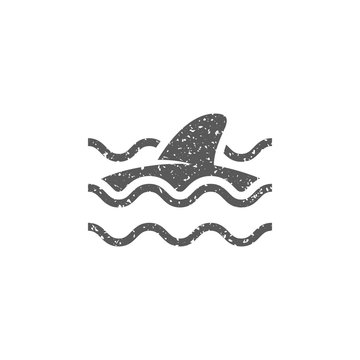 Shark icon in grunge texture. Vintage style vector illustration.