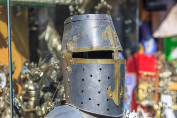 Historical Crusader's helmet in Rhodes island, Greece
