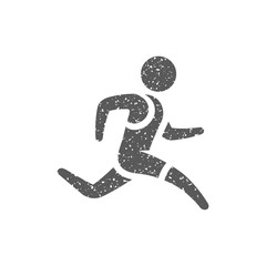 Running athlete icon in grunge texture. Vintage style vector illustration.