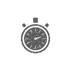 Stopwatch icon in grunge texture. Vintage style vector illustration.