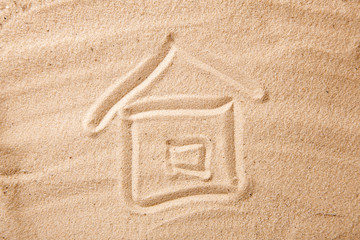 House painted on sand, Concept House by the sea