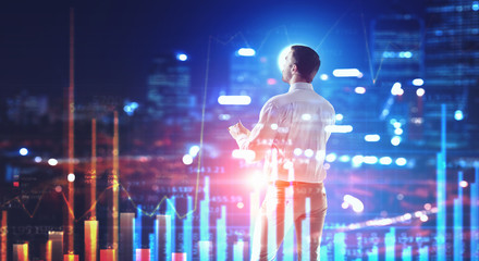 Fototapeta premium Working till late night. Mixed media