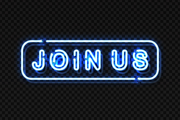 Vector realistic isolated neon sign of Join Us lettering logo for decoration and covering on the transparent background. Concept of hiring and cv.
