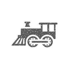 Locomotive toy icon in grunge texture. Vintage style vector illustration.