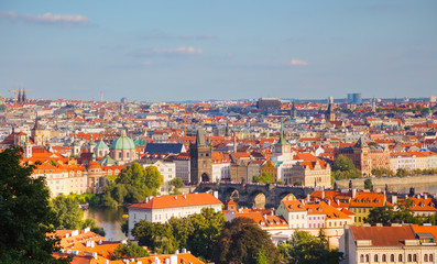 Fototapeta na wymiar Overview of old Prague with Charles bridge