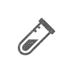 Test tube icon in grunge texture. Vintage style vector illustration.