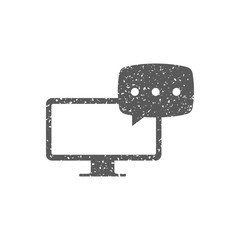 Computer chat icon in grunge texture. Vintage style vector illustration.