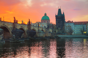 Fototapeta premium The Old Town with Charles bridge in Prague