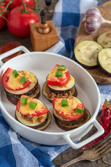 Gratin eggplant with minced meat, tomatoes and cheese.