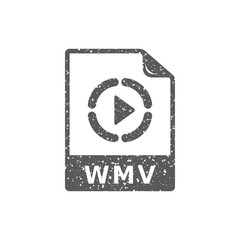 Video file format icon in grunge texture. Vintage style vector illustration.