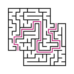 Black square maze for children. Simple flat vector illustration isolated on white background. With the answer. With a place for your images.