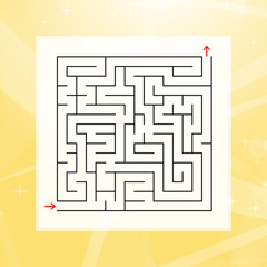 A square labyrinth. An interesting and useful game for children and adults. Simple flat vector illustration on a colorful abstract background.