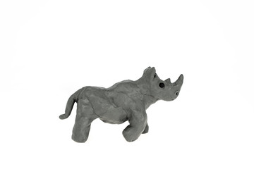 Plasticine artwork. Handmade rhinoceros.