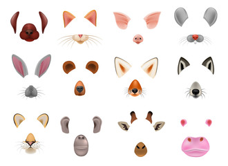 Animal mask vector animalistic masking face of wild characters bear wolf rabbit and cat or dog on masquerade illustration set of carnival masked costume monkey masquer isolated on white background