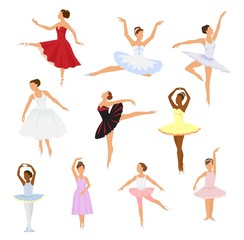 Ballet dancer vector ballerina woman character dancing in ballet-skirt tutu illustration set of classical ballet-dancer girl isolated on white background