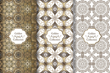 Collection of Luxury Seamless Patterns. Victorian damask seamless pattern. Golden vintage design elements. Elegant Decorative ornament for wallpaper, fabric, paper, invitation.