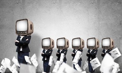 Business women with old TV instead of head.