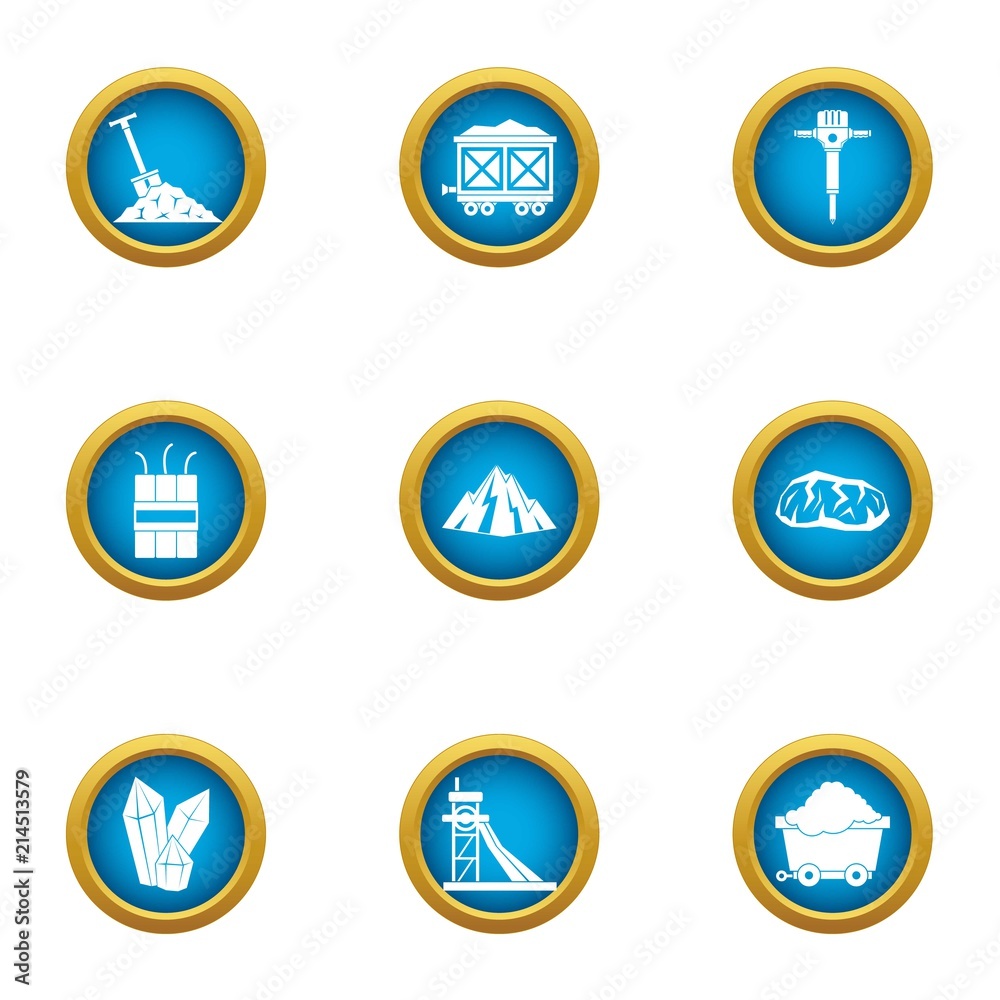 Poster mining engineering icons set. flat set of 9 mining engineering vector icons for web isolated on whit