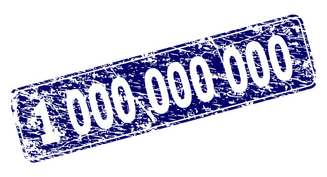 1 000 000 000 stamp seal print with distress texture. Seal shape is a rounded rectangle with frame. Blue vector rubber print of 1 000 000 000 title with dust texture.