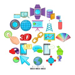 Progressive advertising icons set. Cartoon set of 25 progressive advertising vector icons for web isolated on white background