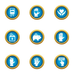 Donate welfare icons set. Flat set of 9 donate welfare vector icons for web isolated on white background