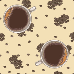 Seamless Pattern with Coffee Top View