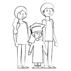 Fototapeta na wymiar smiling parents and daughter graduate girl vector illustration sketch