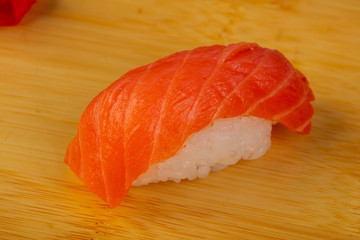 Delicious smoked salmon sushi