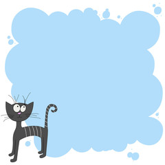 Frame for text with a cartoon cat. Illustration of a cartoon cat with a frame for text. Children's frame. School frame for text. Childrens frame for text.