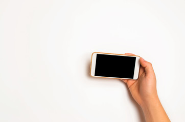 smartphone, phone in male hands on a white background. the concept of communication. use of gadgets, modern technologies. social networks. place for text. copyspace
