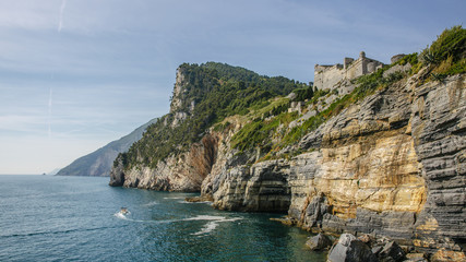 Fototapeta na wymiar Cliff and fort near Portovenere, Cinque Terre, Italy