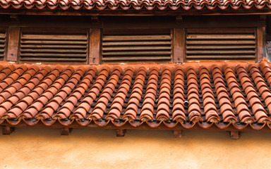 Red tile rooftop, closeup background.