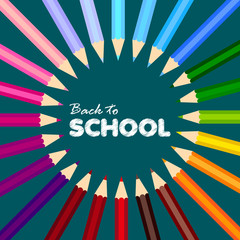 Back to school greeting card with colorful pencils. Vector