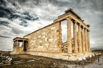 Erechtheion temple with Caryatid Porch on the Acropolis in Athens, Greece