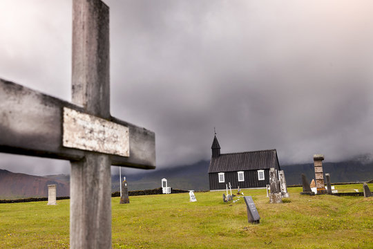 the famous black church of Budir in Iceland