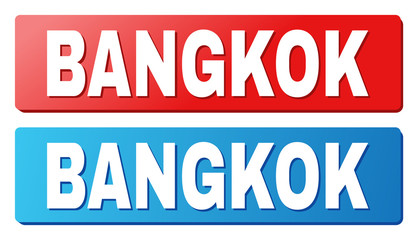 Fototapeta premium BANGKOK text on rounded rectangle buttons. Designed with white caption with shadow and blue and red button colors.