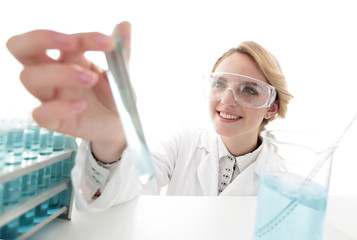 closeup.portrait of doctor biologist in the lab.