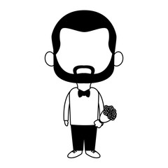 Cute midget man with flowers bouquet cartoon vector illustration graphic design
