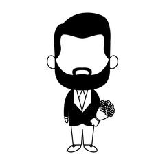 Cute midget man with flowers bouquet cartoon vector illustration graphic design