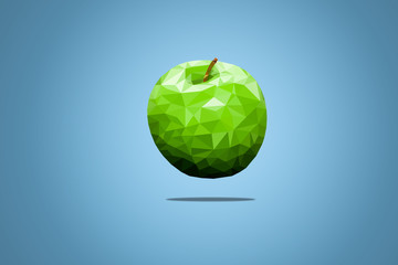 Green apple isolated on a pastel background. An apple made of polygons.