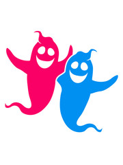 bunt 2 freunde team paar party crew gespenst geist lachen süß niedlich frech comic cartoon clipart spuken horror monster grusel halloween