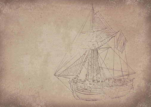 Old vintage grunge paper sailboat background - Historisches Papier mit Segelboot Motiv