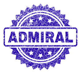 ADMIRAL stamp imprint with corroded style. Blue vector rubber seal print of ADMIRAL caption with corroded texture.