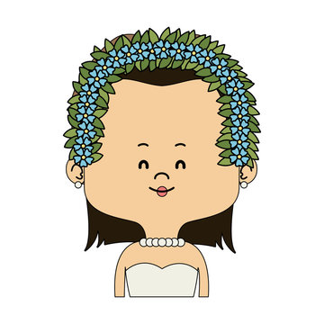 Beautiful midget woman with flowers headband cartoon vector illustration graphic design
