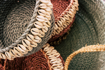 Fototapeta premium Wicker basket. THE XVIII INTERNATIONAL ARTESANIA SHOW: Located in the Antonio Banderas Square of Puerto Banús city, Marbella, Andalusia, Spain. Picture taken – 19 july 2018.