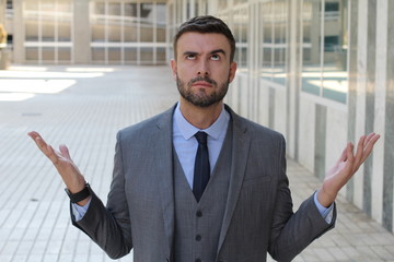 Fed up businessman asking for a break