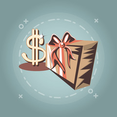 gift box dollar sing retro shopping style