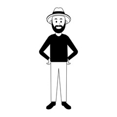 Young man with hat and beard casual clothes cartoon vector illustration graphic design