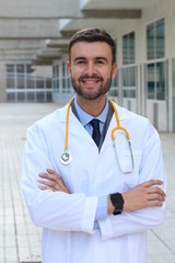 Handsome doctor wearing withe coat 